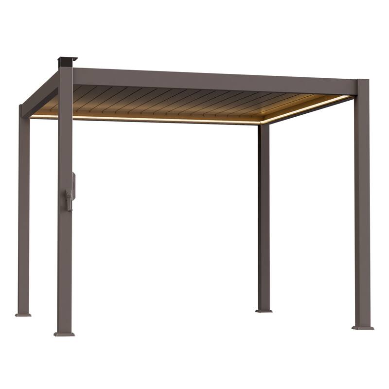 LIVOOSUN Outdoor Detachable Control Panel LED Equipped Pergola, Solar and USB Charging Options, Brown