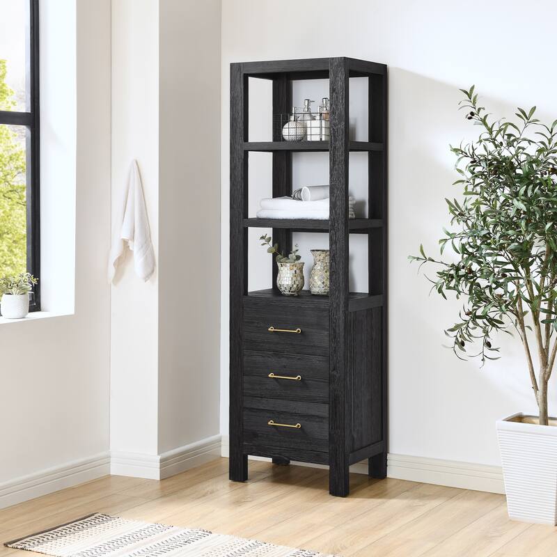 Leon 22 in. Storage Cabinet for Bathroom, Kitchen and Living Room - 22 in. - Fir Wood Black