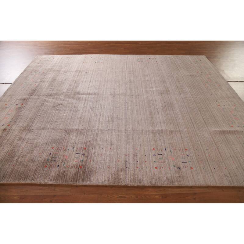 Gabbeh Oriental Area Rug Hand-Knotted Brown Wool Carpet - 7'9"x 9'7"