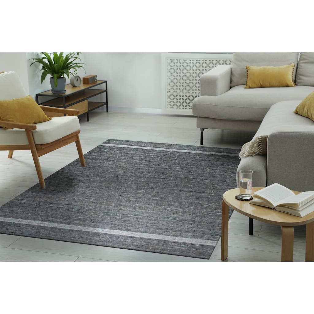 Gray Hand-Woven Wool Contemporary Natural Wool Flat Area Rug, Elegant Handwoven Texture for Home Interiors - L