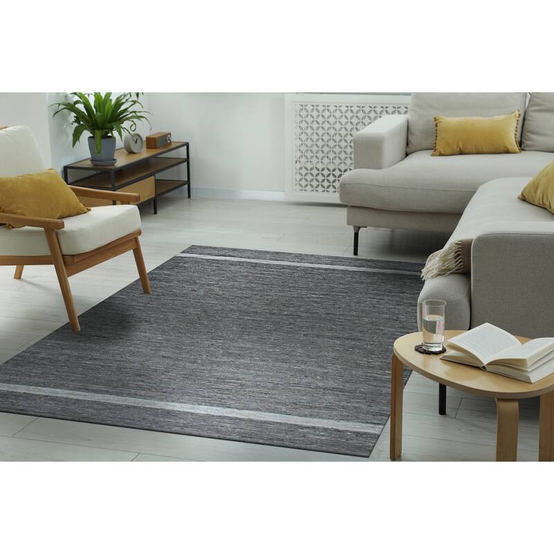Gray Hand-Woven Wool Contemporary Natural Wool Flat Area Rug, Stylish Handwoven Texture for Home Interiors - L