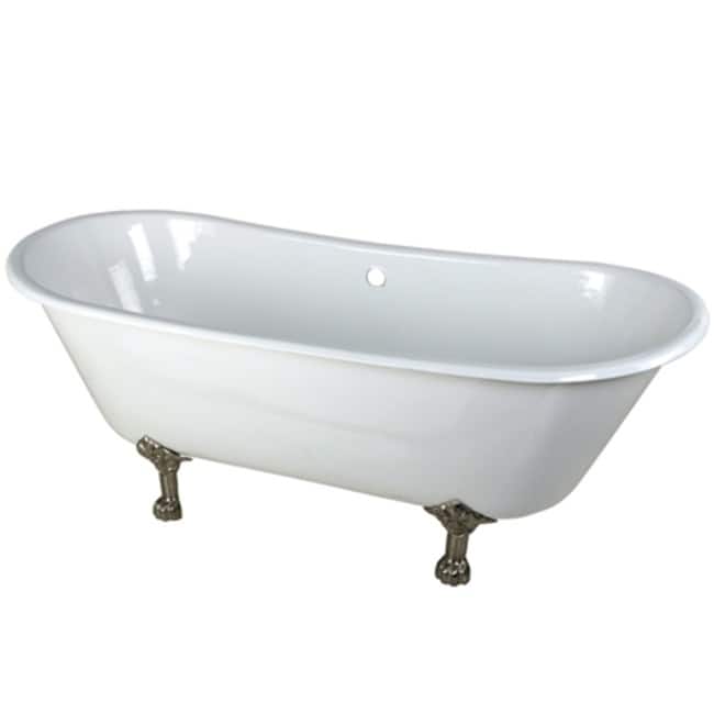 Kingston Brass Aqua Eden 67" Clawfoot Cast Iron Soaking Tub with - White / Satin Nickel Feet