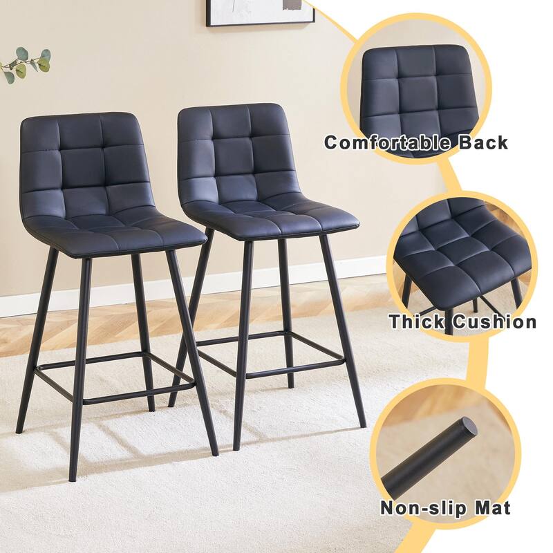 Modern Pu Bar Chair Set-Two Pieces, Stable Comfort.Checkered Design,Metal Legs,Suitable For Placement In Bars