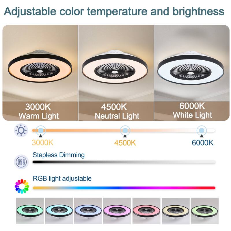 23" Bedroom Fan Light with Remote Control, Dimmable, 8 Blades, Reversible DC Motor, with LED Light