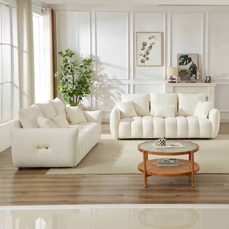 Teddy Fabric Upholstered Deep Seat Sofas Set with 2pc 3-seater Couches