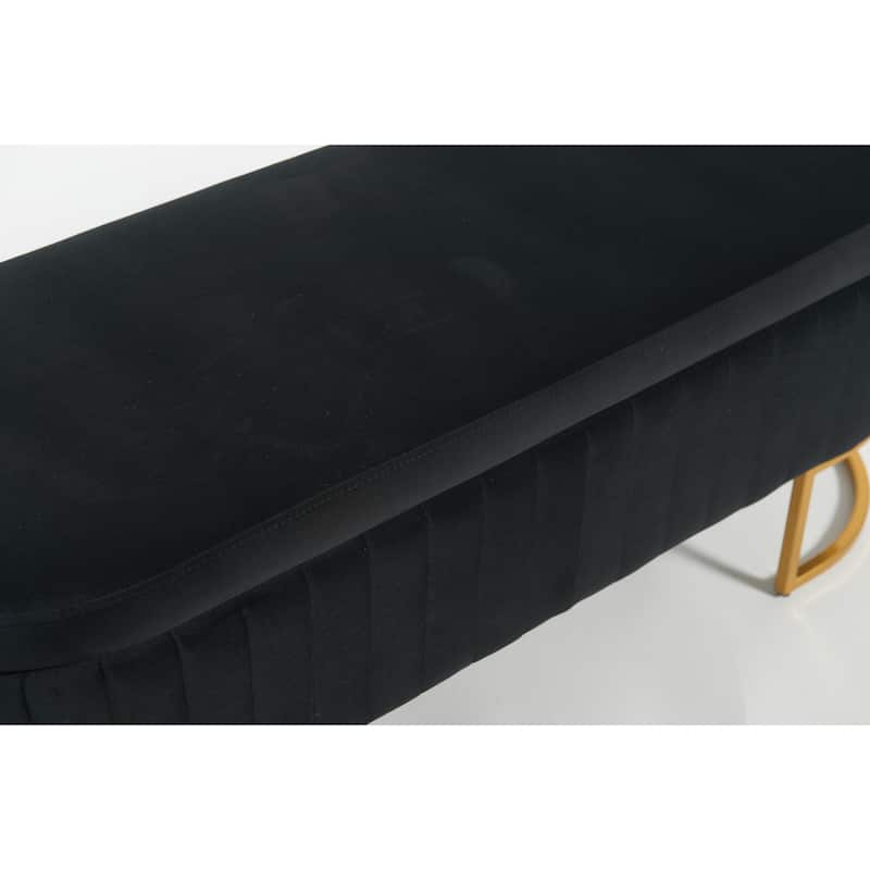 Oval Velvet Storage Bench with Metal Legs Upholstered Bedroom Bench, Modern Storage Ottoman Bench