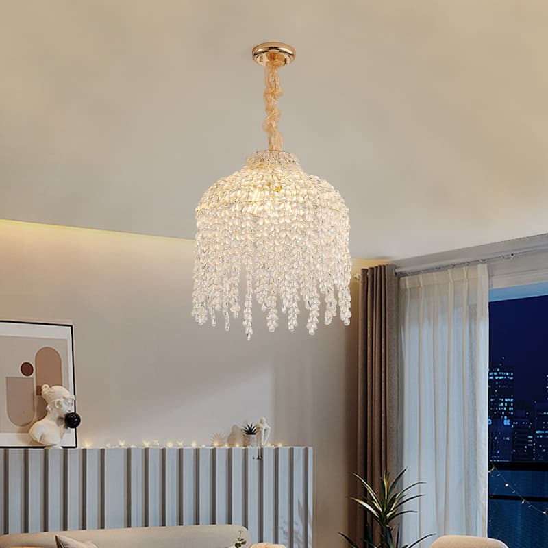 16" 5-Light Gold Crystal Pendant - Grape Beads - Living Dining Bedroom