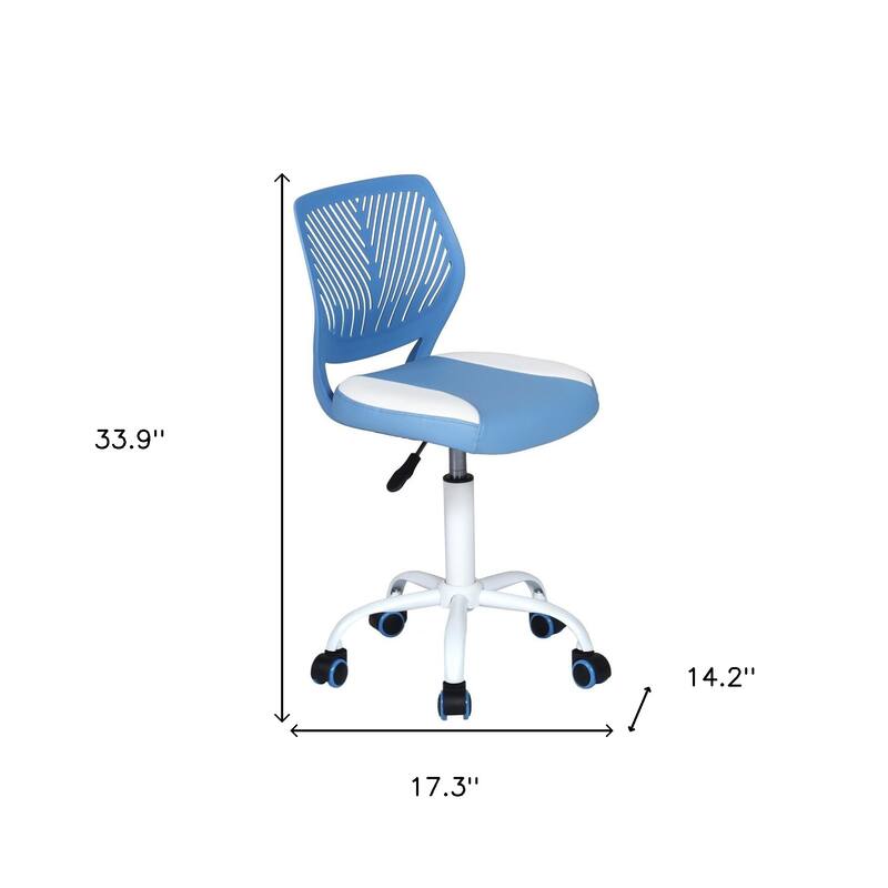 Blue and White Adjustable Height Swivel Rolling Office Chair