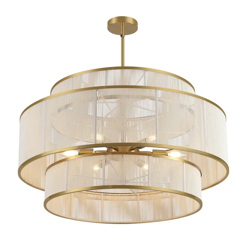 6-Light Dimmable Tiered Drum Chandelier - Brushed Gold