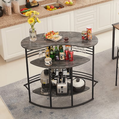Wine Cabinet Coffee Table, Three Tiers Coffee Bar Table Wine Rack Liqour Bar with Large Storage