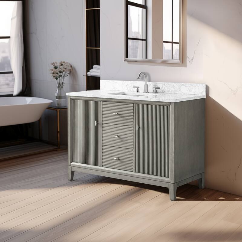 Vanity Art 48" Freestanding Bathroom Vanity with Engineered Marble Top and Sink