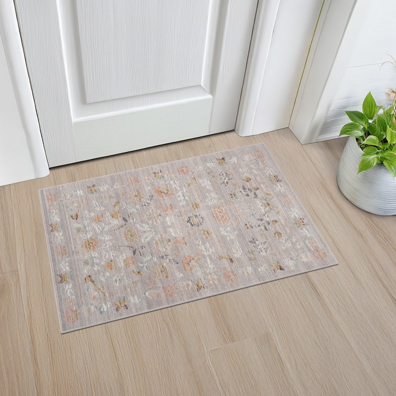 Crosswood Helen Traditional Floral Indoor Polyester Area Rug - 2' x 3' - Gray/Aqua