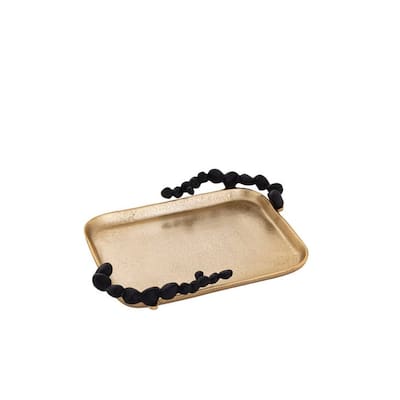 Gold Oblong Tray with Black Pebble Detail 11.25"L