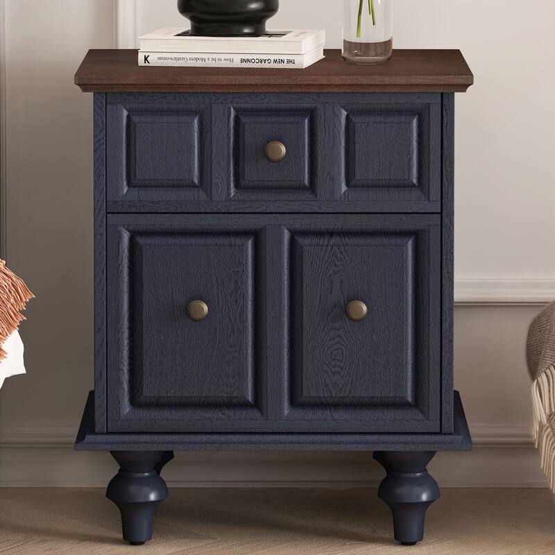 Vintage Nightstand with 2 Drawers and Roman Column Legs for Bedroom and Living Room