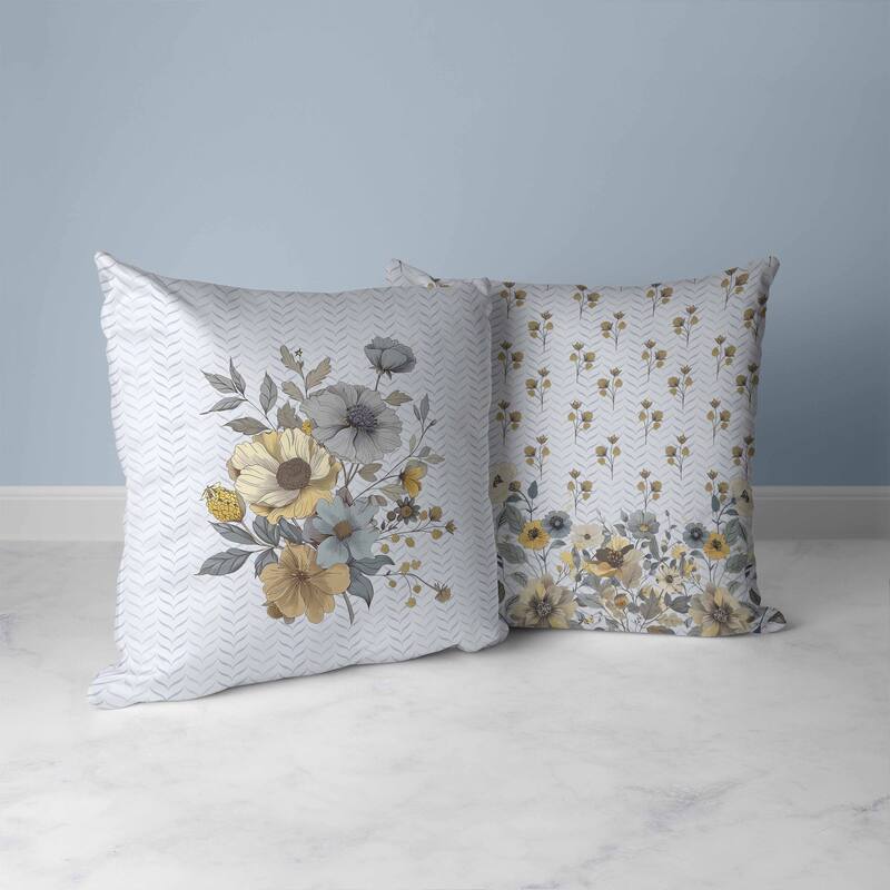 Misty Meadows Faux Suede Reversible Throw Pillow Blue and Gold