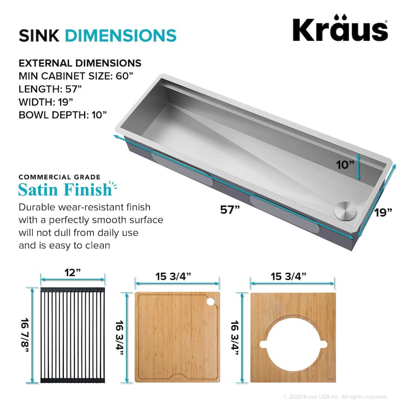 Kraus Kore 57" Undermount Single Bowl Kitchen Sink with Accessories