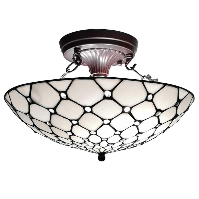 Tiffany Style Ceiling Fixture Lamp Jeweled 17" Wide Stained Glass White Bedroom Hallway Gift AM030CL17B Amora Lighting
