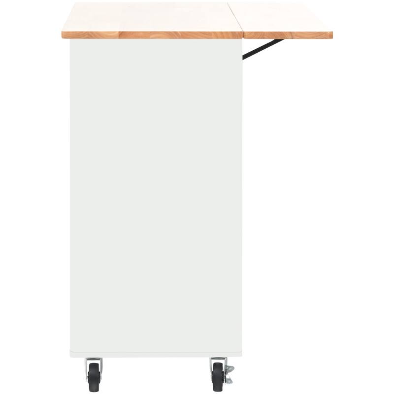 Kitchen Island with Drop Leaf Surface, LED Light, Fluted Glass Doors, Adjustable Shelf, Two Drawers, and Casters
