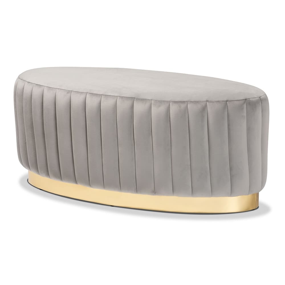 Kirana Glam and Luxe Velvet Fabric and Gold PU Leather Ottoman