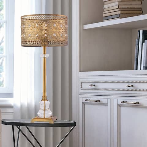 River of Goods Bryar Brass and Crystal 28"H 1-Light Buffet Table Lamp - 13.5" x 13.5" x 28"