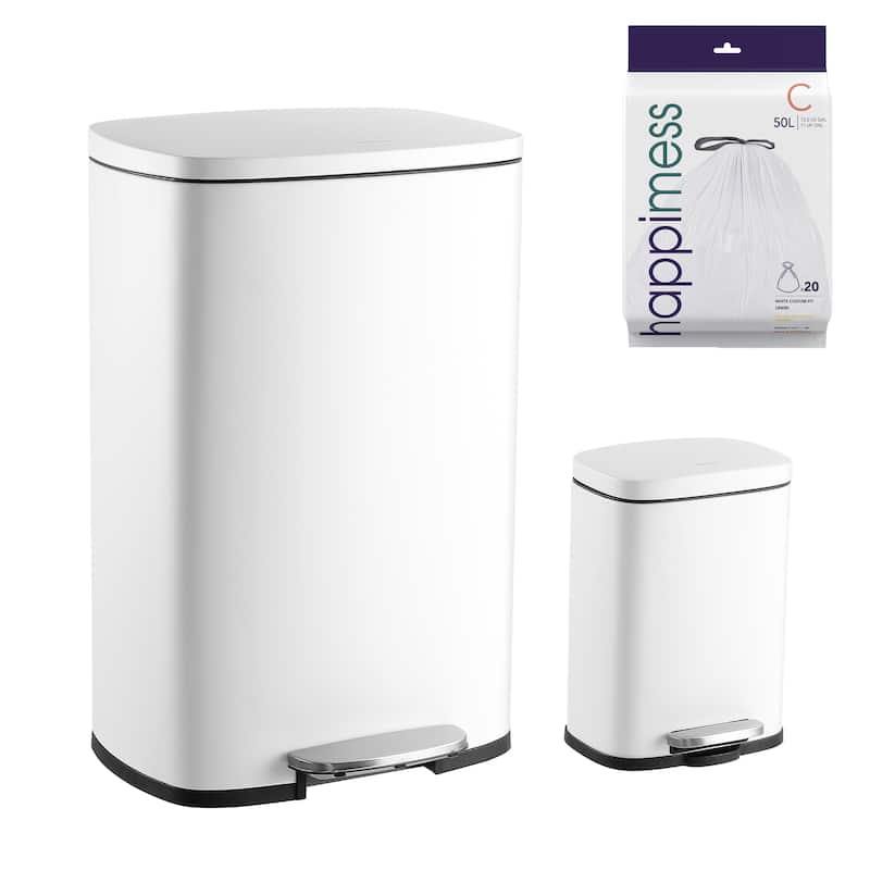 happimess 13-Gallon Trash Can with Soft-Close Lid and FREE Mini Trash Can - White
