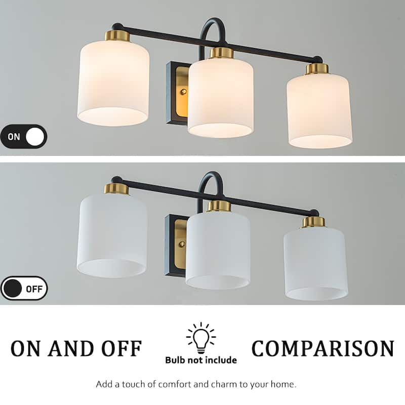 1/3-Light Modern Elegant Brass And Black Bathrooom Vanity Light With Milk White Glass Shades