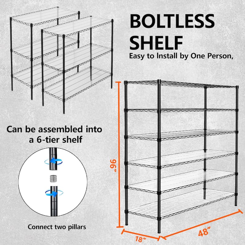 3 Tier Metal Shelf Wire Shelving Unit - Set of 2, 1050lbs Capacity Heavy Duty Adjustable Storage Rack with Shelf Liners