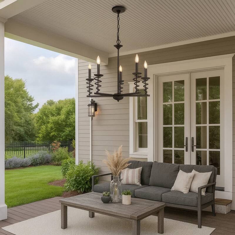 Bah 26 Inch Chandelier, Spiral Candelabra w Hanging Chain, Black