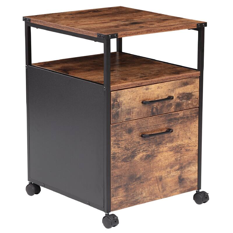 JJS Mobile Wood File Cabinet Open Shelf Filing Storage & Printer Stand for Letter-Size Hanging Files, Home Office Organizer