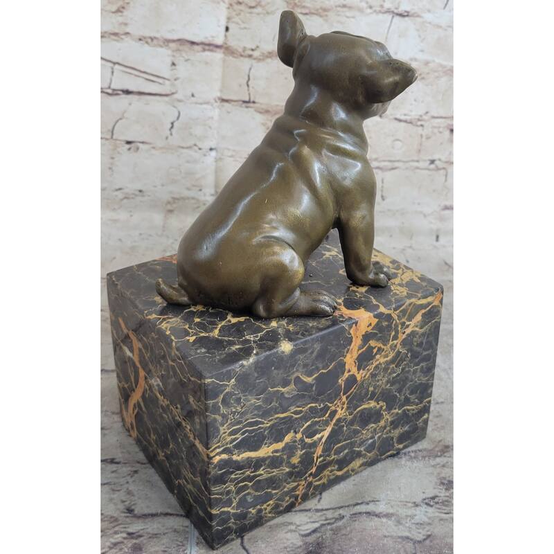 15 Lbs English Bulldog Dog Animal Bronze Sculpture Marble Base Statue Figurine