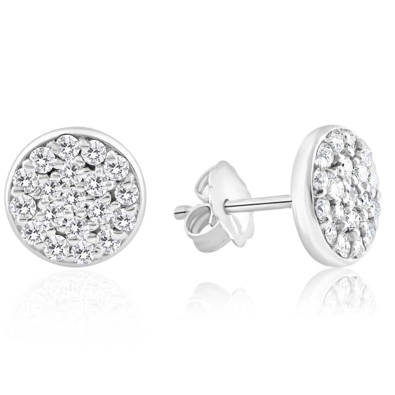 3/8 Ct EX3 Lab Grown Diamond Pave Studs Womens Earrings Lab Grown White Gold 8mm