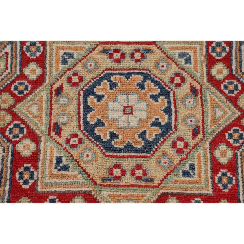 Ivory Geometric Kazak Oriental Area Rug Handmade Wool Carpet - 8'0" x 10'3"