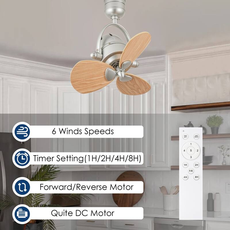 3-Blade Mid-Century Modern Solid Wood & Silver Metal Ceiling Fan with Remote for Living Room - 18.1 in. W x 18.1 in. H