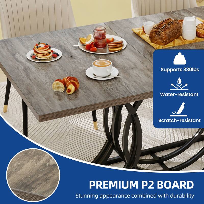 Moasis Faux Marble Tabletop 63 Inch Dining Table for 4-6 for Dining Room Kitchen