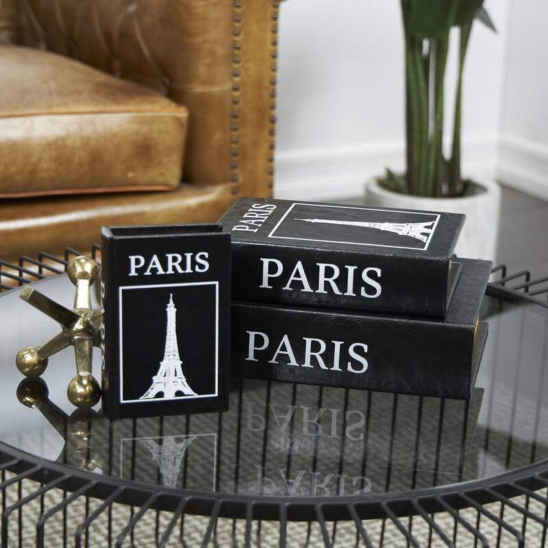 Faux Leather or Linen Fabric Book Storage Box - Set of 3 White, Beige, Black, Red or Light Gray - Roche River Decor