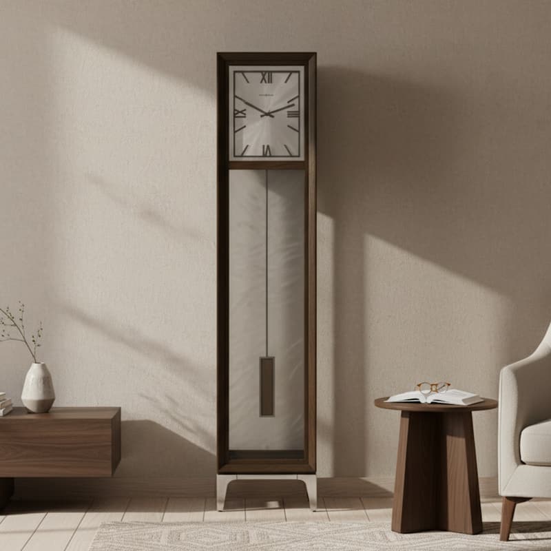 Howard Miller Reid Steel and Dark Wood Floor Clock - Dark Coffee Oak