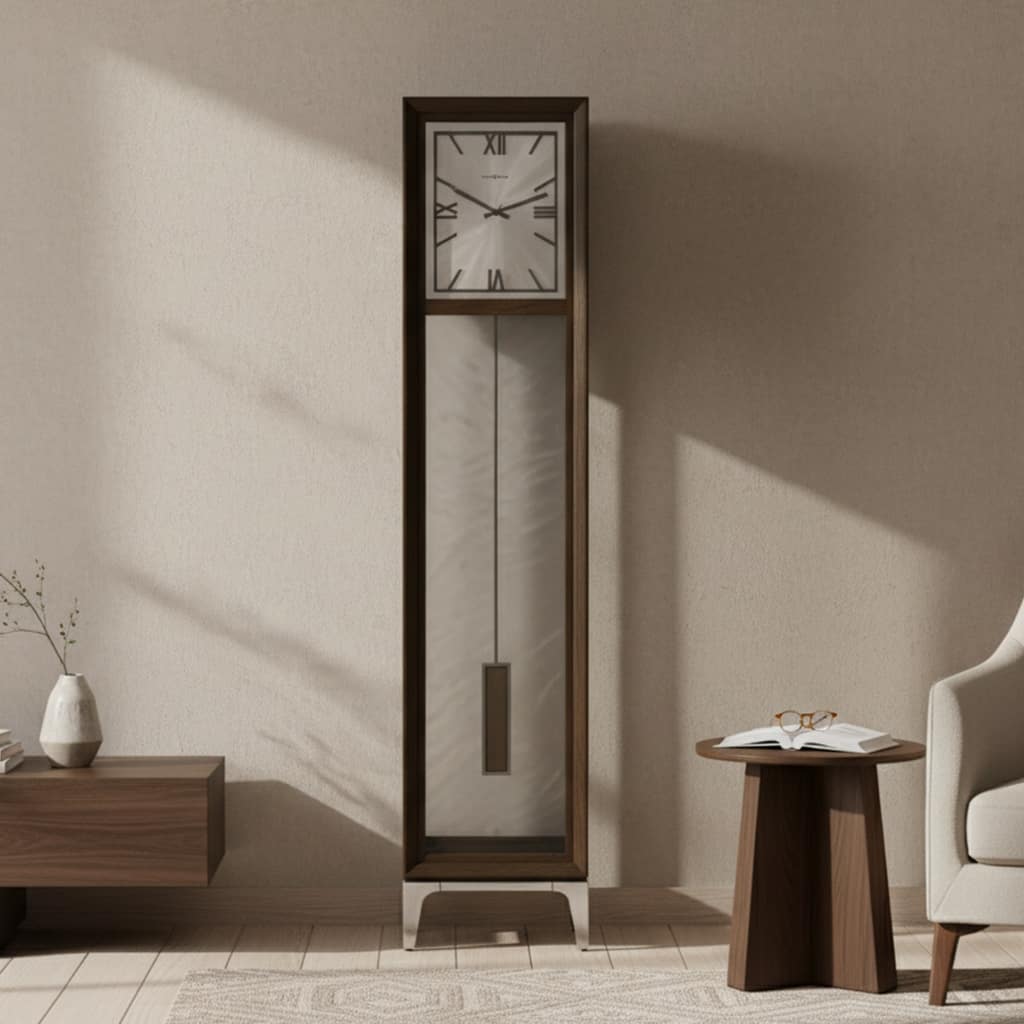 Howard Miller Reid Steel and Dark Wood Floor Clock