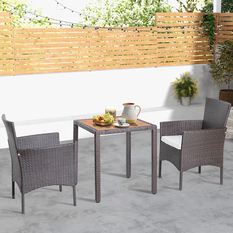 3 PCS Patio Dining Set Out Door Wooden Table w/ 2 Chairs