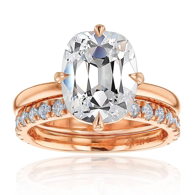 Kobelli 3.4 Carats Old Mine Lab Grown Diamond Certified 14k Solid Gold Candlelight 2pc Bridal Set - Rose - 8.5