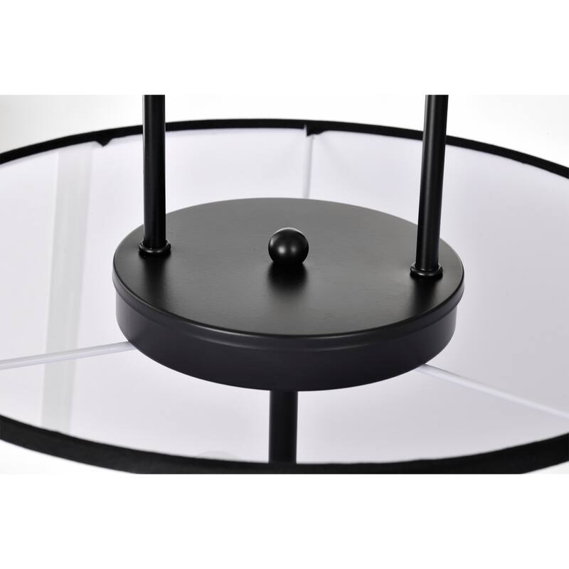 Taro 3-light Black and Chrome Finish Chandelier Ceiling Light with White Shade - Black-Chrome