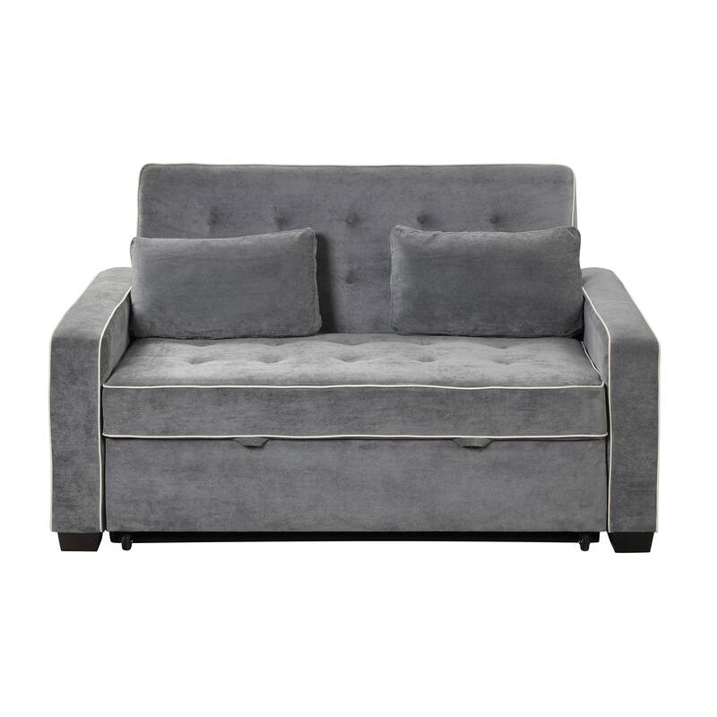 Upholstered Loveseat Pull Out Sofa Bed, Lounge Couch w2 Pillows & 2 USB Port, Adjustable Backrest Futon Sofa Tufted Couch