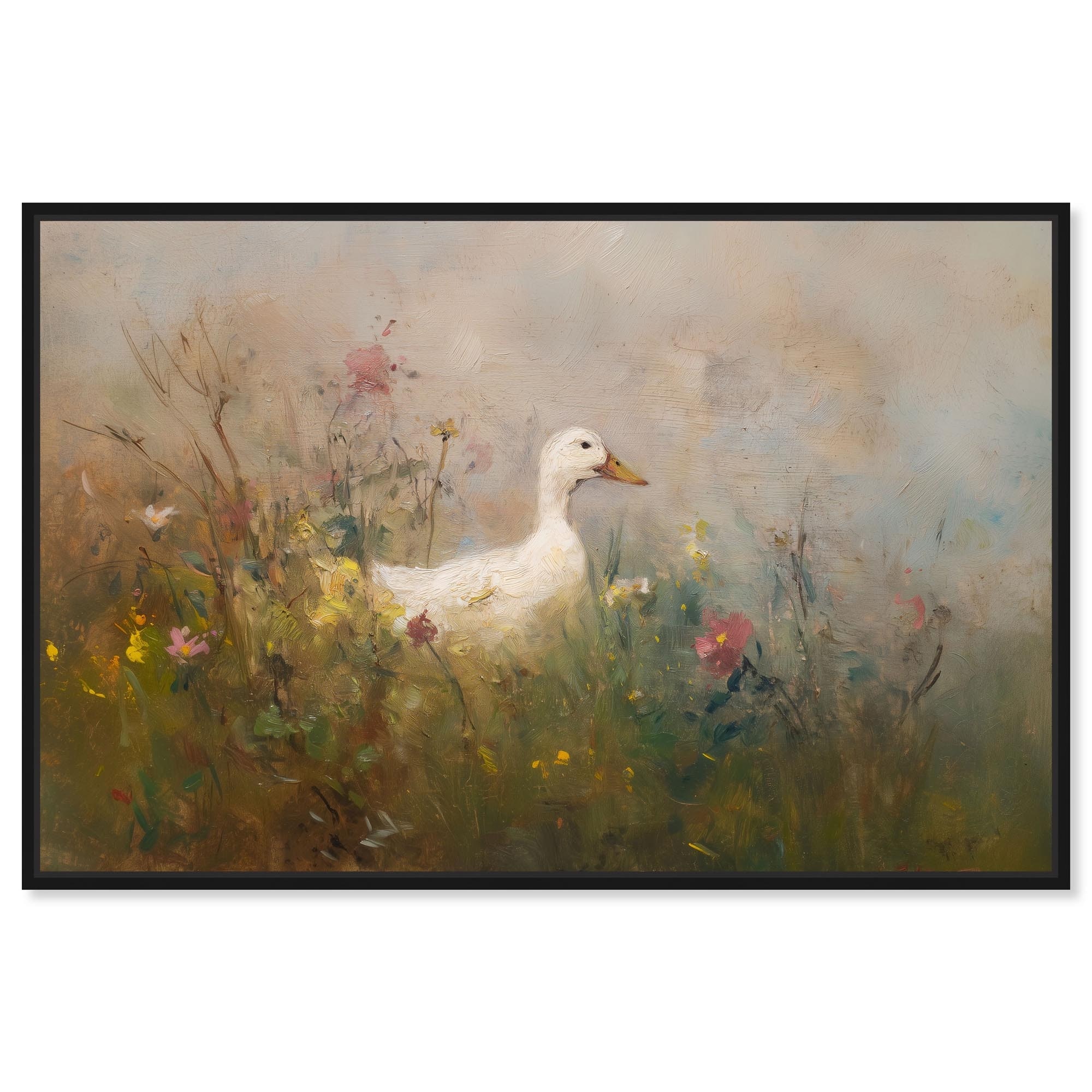 Duck in Wild Bloom Vintage Wall Decor Canvas Print by Art Remedy