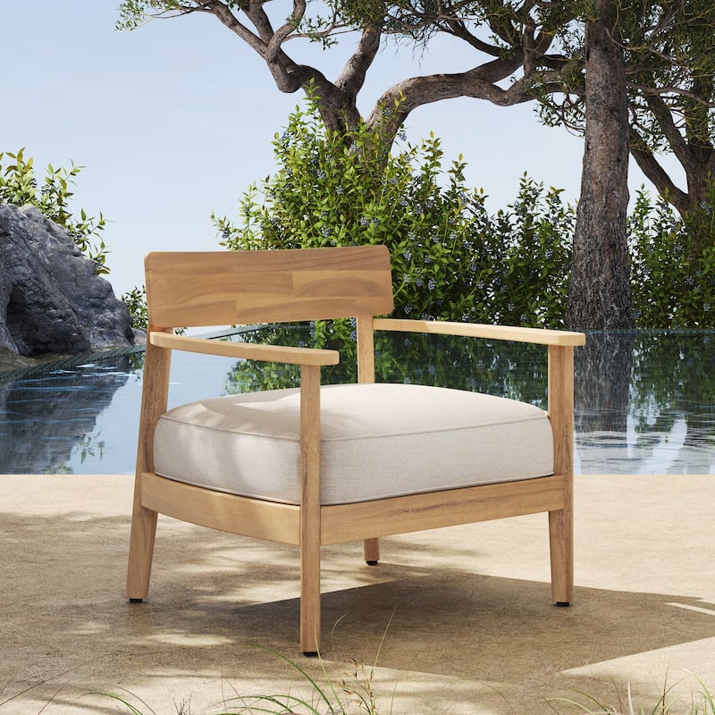 Acacia Wood Club Chair With Seat Cushion Set of 1 - Teak and Beige
