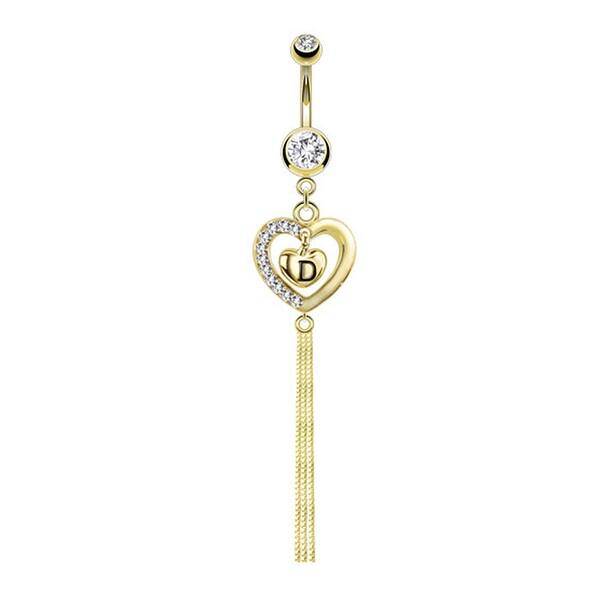 Shop Double Hearts And Letter D Engraved Dangle Gold Plated Navel Belly Button Ring Overstock 11520668