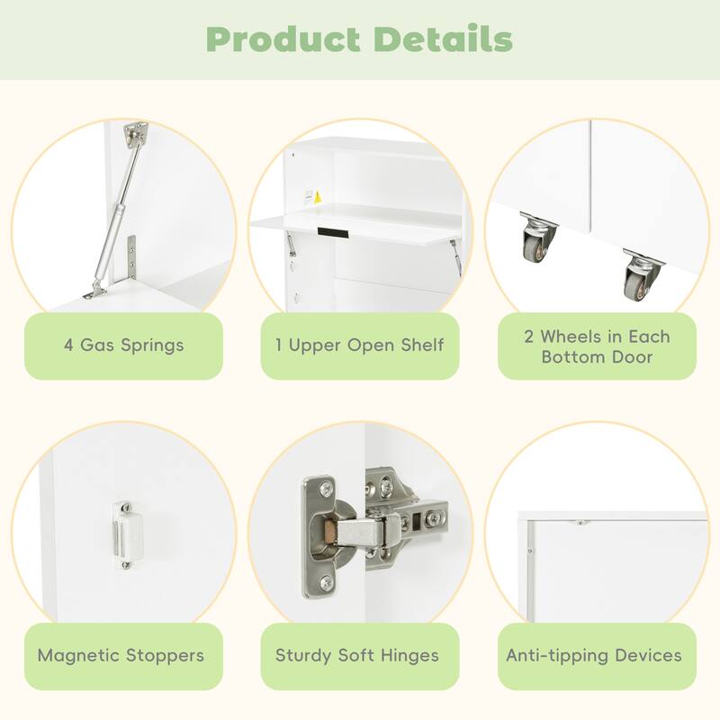 Compact Kitchen Pantry Storage Cabinet, 69" H Buffet Sideboard Server Table with Drop-Down Workstation & Power Outlet