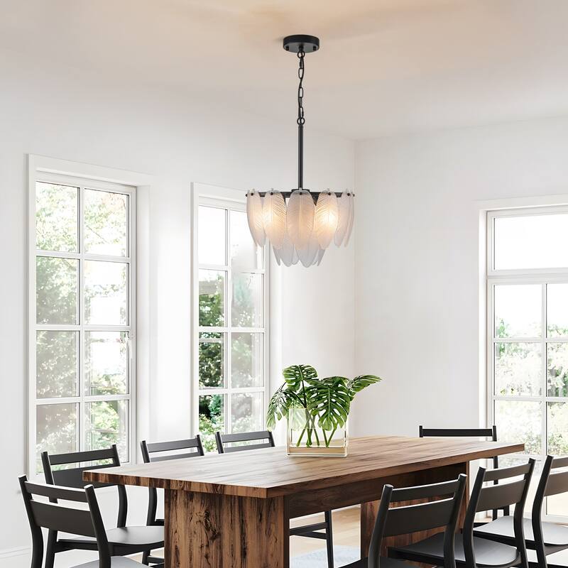 Starsky Modern 3-Light Tiered Feather-Shaped Glass Chandelier - Black