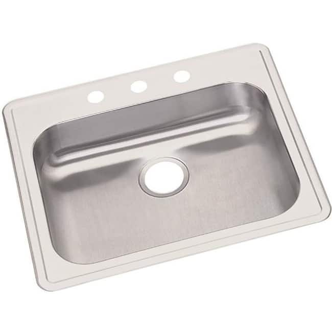 Elkay Dayton 25" Drop In Single Basin Stainless Steel Kitchen Sink - 3 Faucet Holes - 3 Faucet Holes
