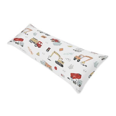 Sweet Jojo Designs Construction Truck Body Pillow Case (Pillow Not Included) - Grey Yellow Red and Blue Transportation