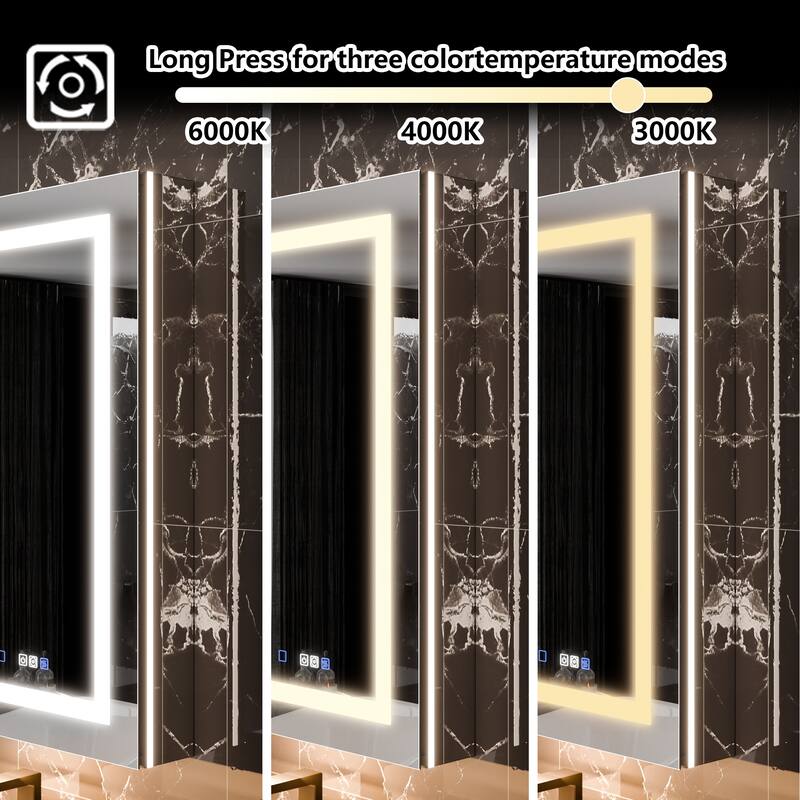 36'' H Recessed or Surface Mounted Bathroom LED Mirror Cabinet With Defogger, Dimmer, 10x magnifying