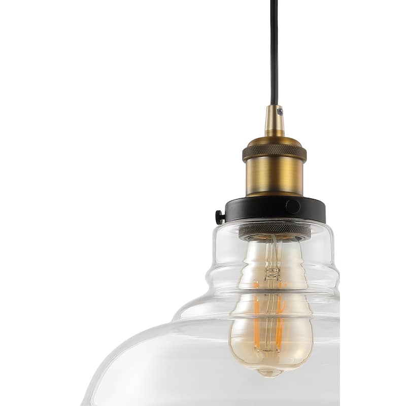 Fontaine 11" Farmhouse Metal/Glass LED Pendant, Brass Gold by JONATHAN Y